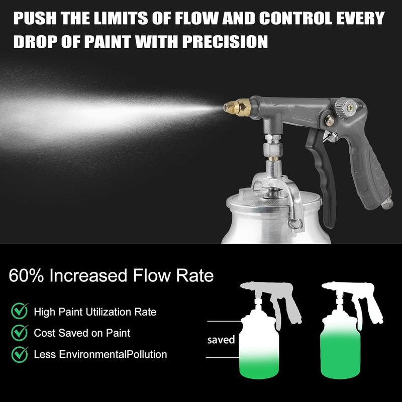 RRJ Air Undercoating Spray Gun with Suction Feed Cup & Gauge, 2 Extension Wands 360°Straight Spray Hoses, Fluid Film Spray Gun for Truck Bed Liner Spray Coating, Rubberized Undercoat - Image 2